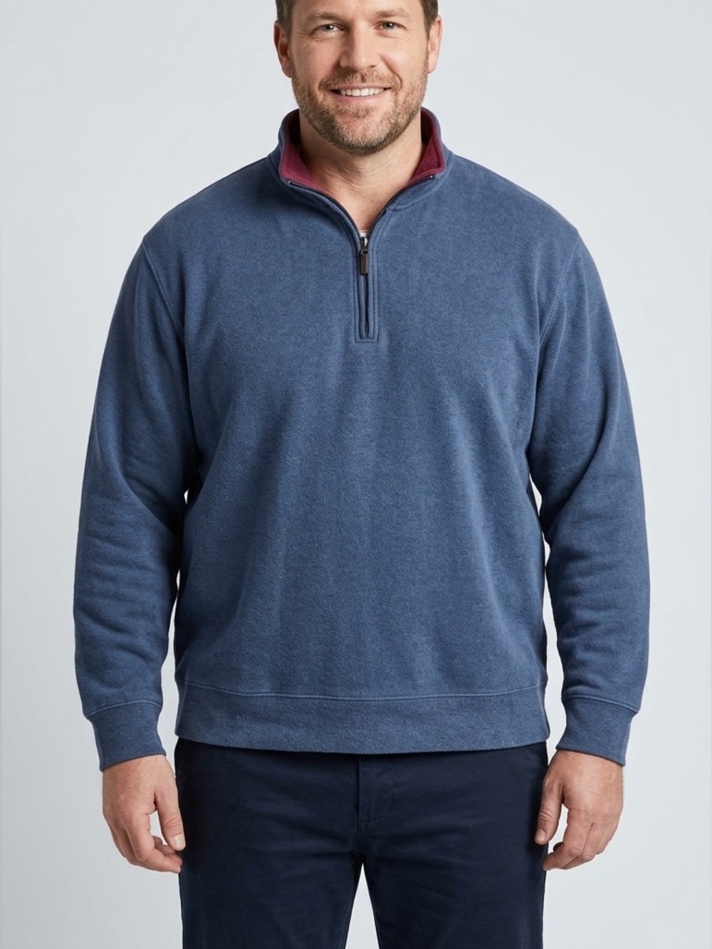 Orvis Men's Dark Grey Quarter-Zip Pullover with Burgundy Collar